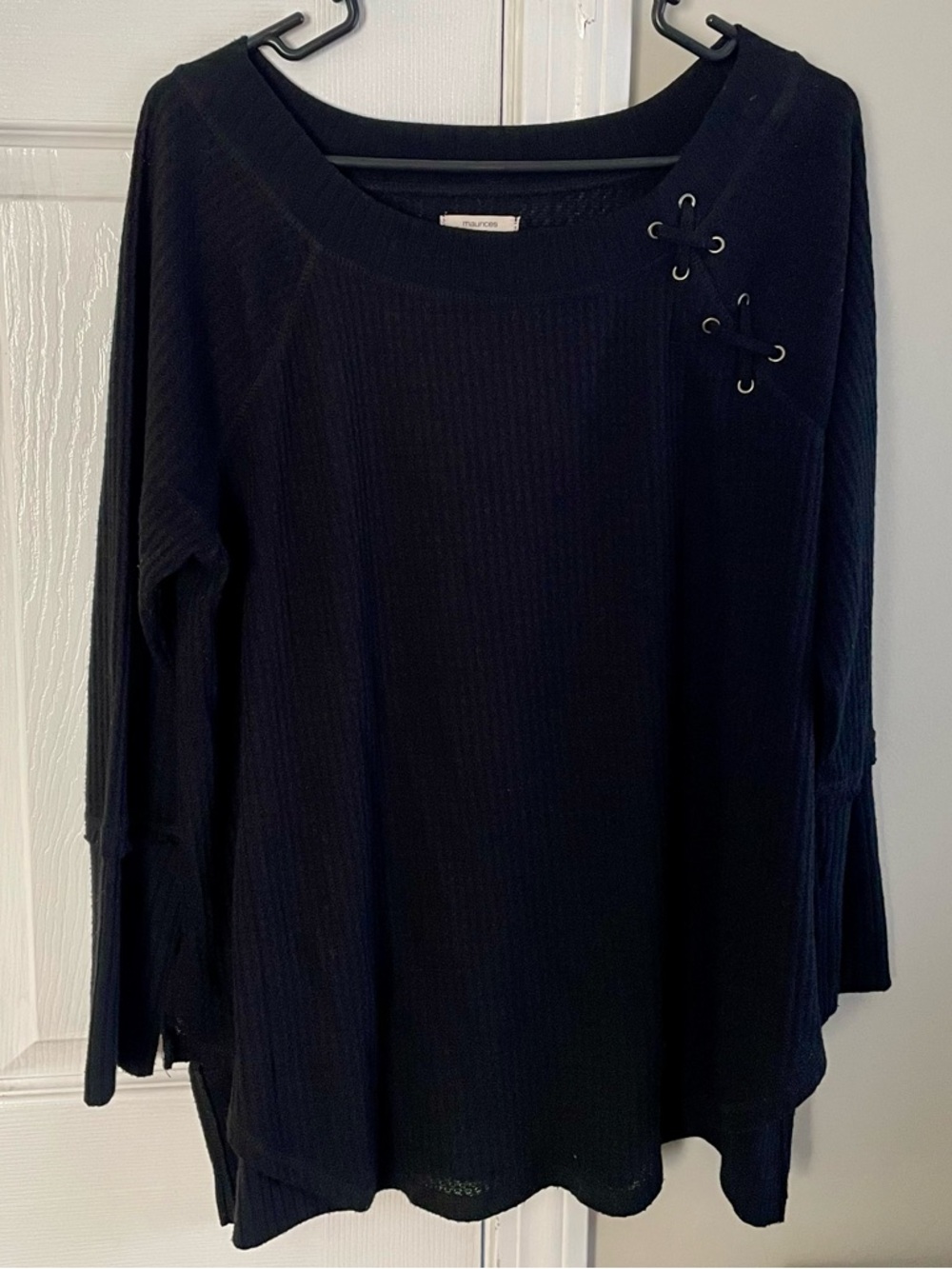 Maurices Black Lace-Up Long Sleeve Top